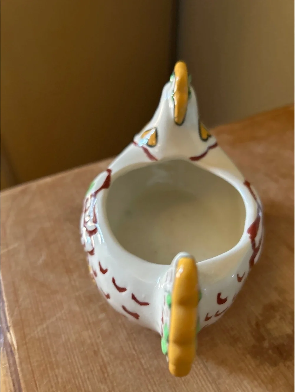 Hand-Painted Ceramic Hen Figurine Planter or Decorative Bowl